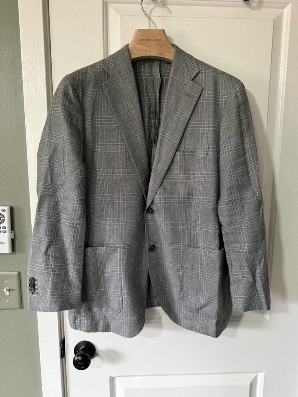 Proper Cloth Men's Grey Windowpane Wool-Hemp Blend Blazer 42 short